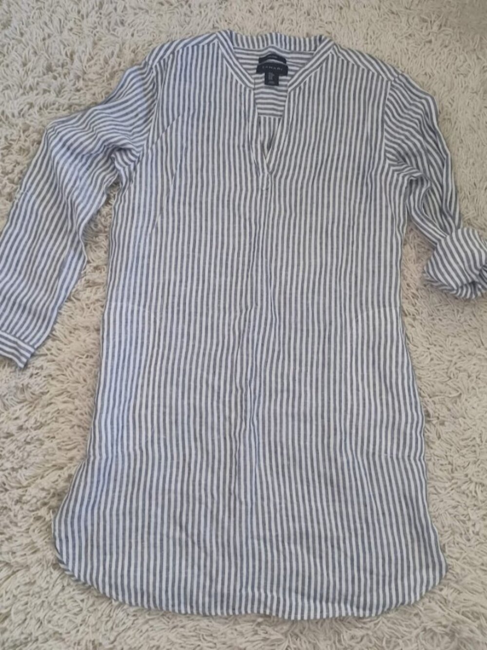 Tahari Women’s M 100% Linen Striped Tunic Shirt Dress w-pockets
